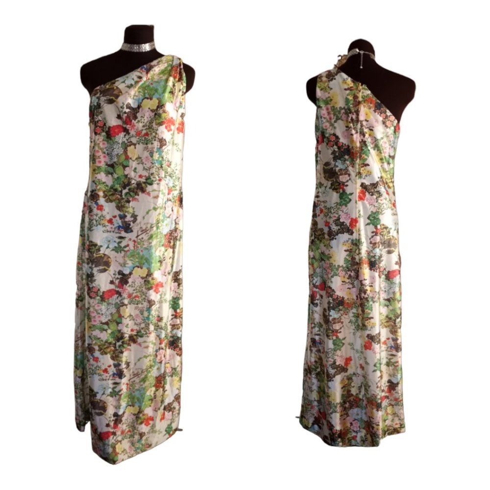 Vintage 70's One Shoulder Hostess Maxi Dress Gown Gorgeous Sz L
